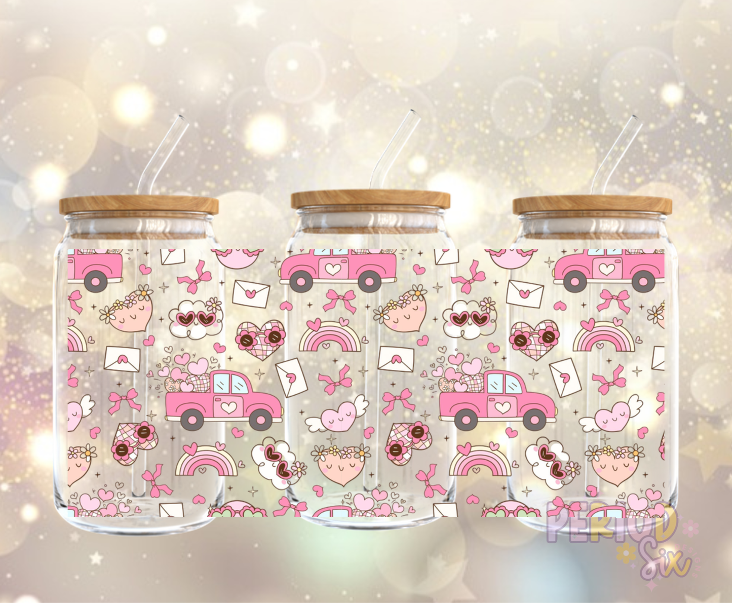 Cute Truck Doodles Valentines UV DTF Cup Wrap