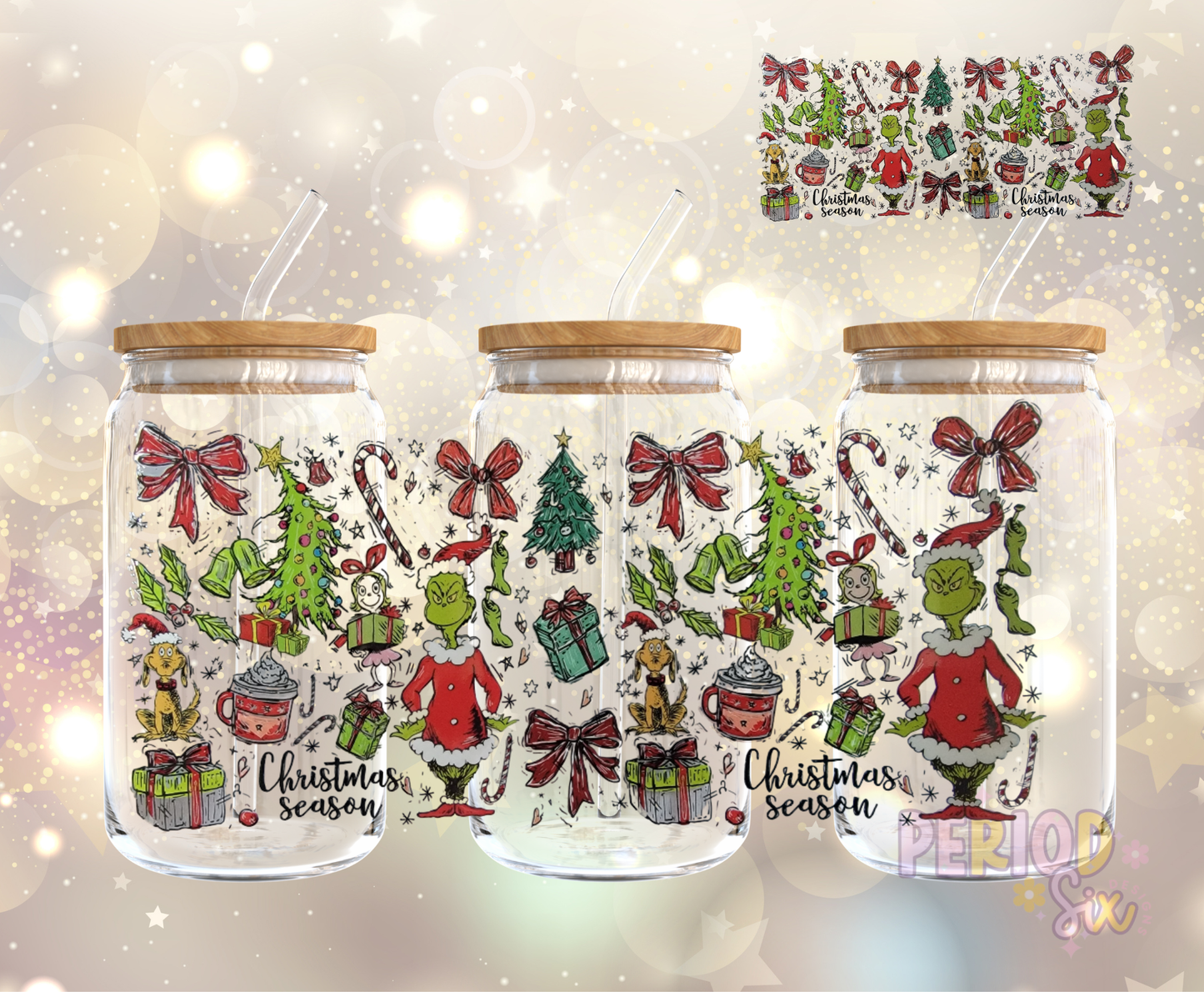 Grinch Christmas Season UV DTF Cup Wrap