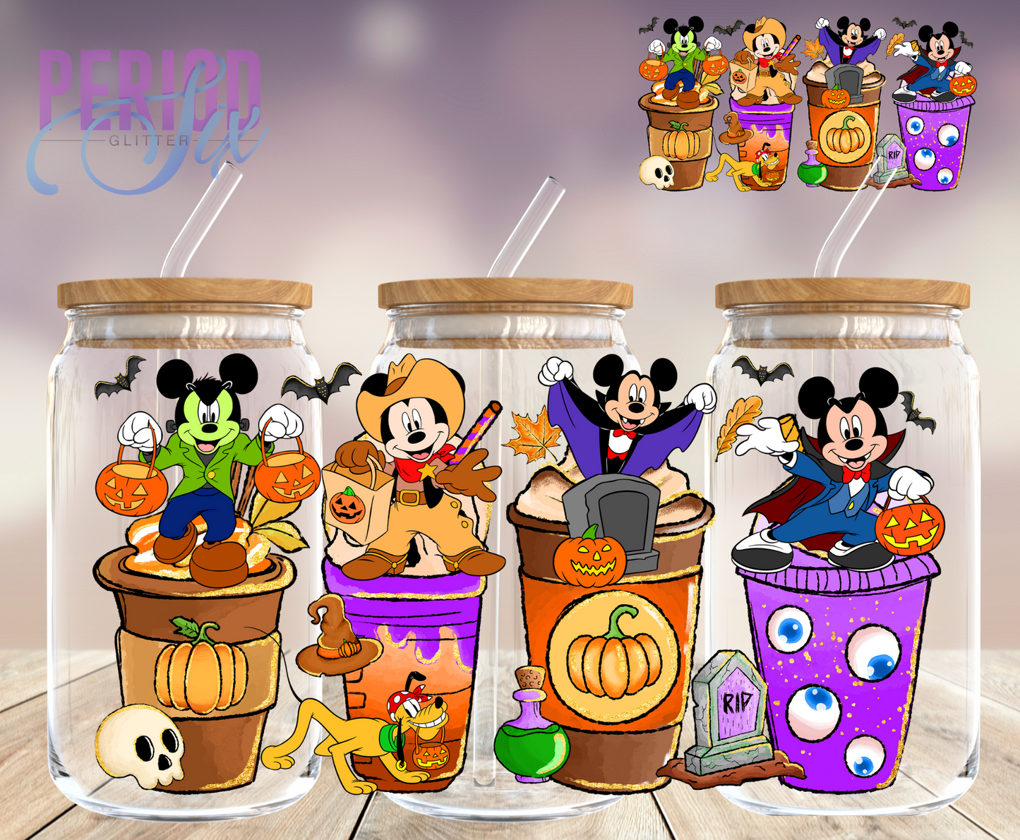 Halloween Mickey Drinks UV DTF Wrap