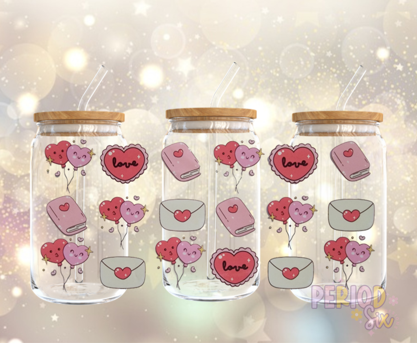 Ballon Heart and Mail Doodle Valentines UV DTF Cup Wrap