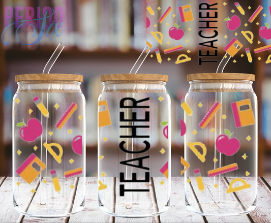 Teacher (Notebooks, Apples, Pencils) UV DTF Wrap