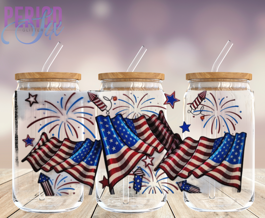 American Flags and Fire Works UV DTF Wrap