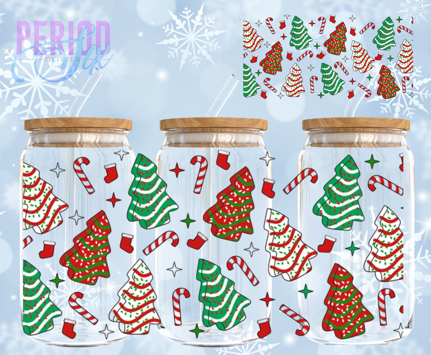 Holiday Tree Cakes (Green and Red) UV DTF Wrap