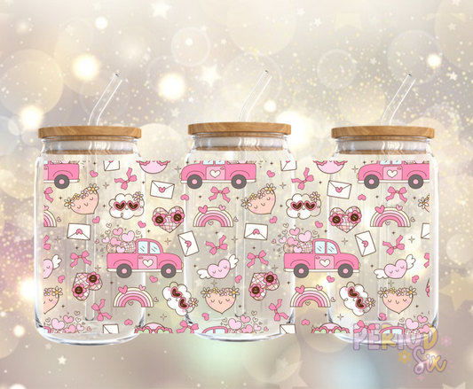 Cute Truck Doodles Valentines UV DTF Cup Wrap