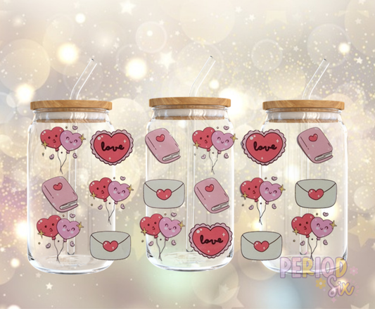 Ballon Heart and Mail Doodle Valentines UV DTF Cup Wrap