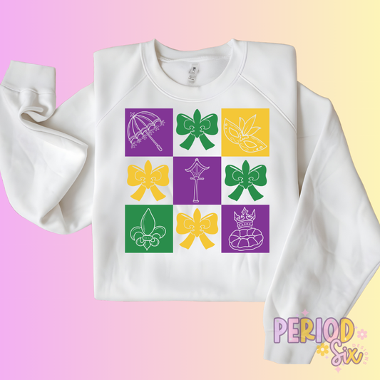 Mardi Gras Checkerboard Heat Transfer DTF