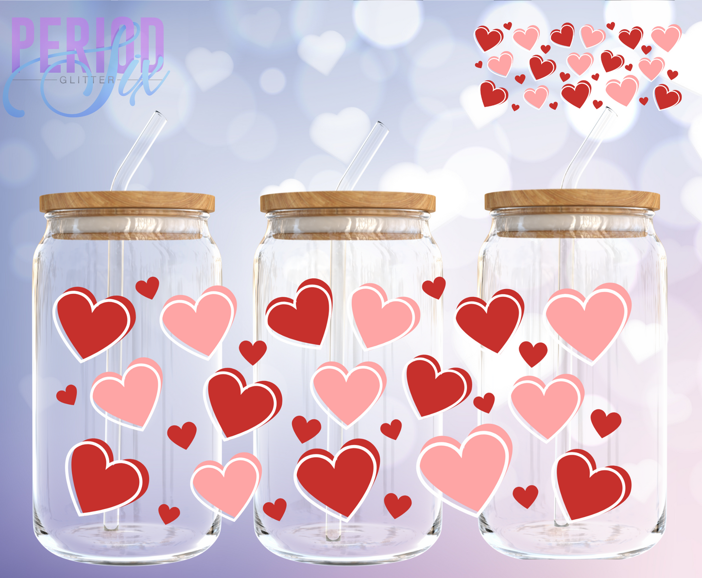 Pink, Red and White Hearts UV DTF Wrap
